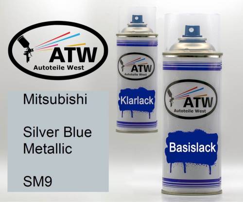 Mitsubishi, Silver Blue Metallic, SM9: 400ml Sprühdose + 400ml Klarlack - Set, von ATW Autoteile West.